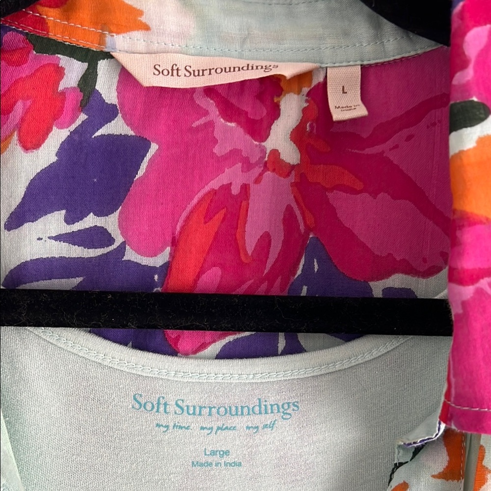 Soft Surroundings Aqua Lily 3/4 Sleeve Large Button Down Shirt - Picture 4 of 10